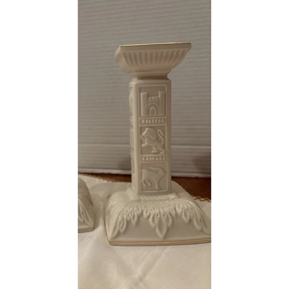 Lenox Twelve Tribes of Israel Candlesticks Ivory Gold Trim Set of 2 USA Made7.5" - Picture 13 of 15
